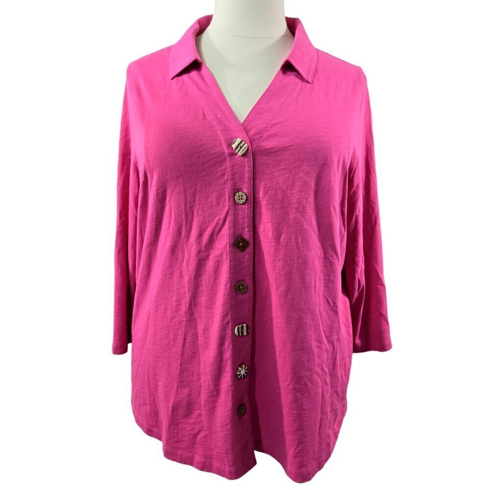 Soft Surroundings Danielle Tunic Pink 100% Cotton Unique Buttons Boho 5GE23